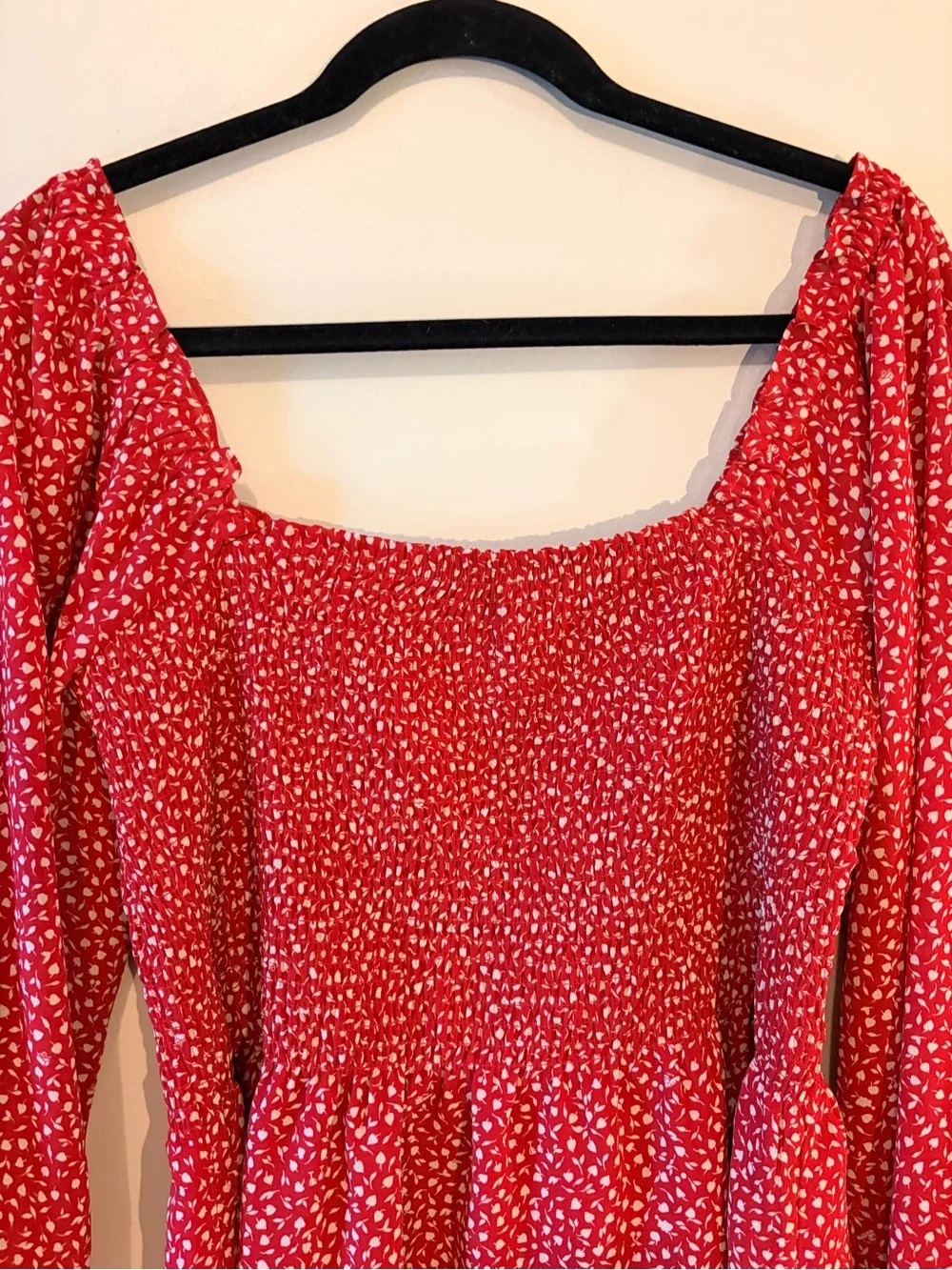 Madewell Red Ditsy Smocked Peasant Blouse Size 6